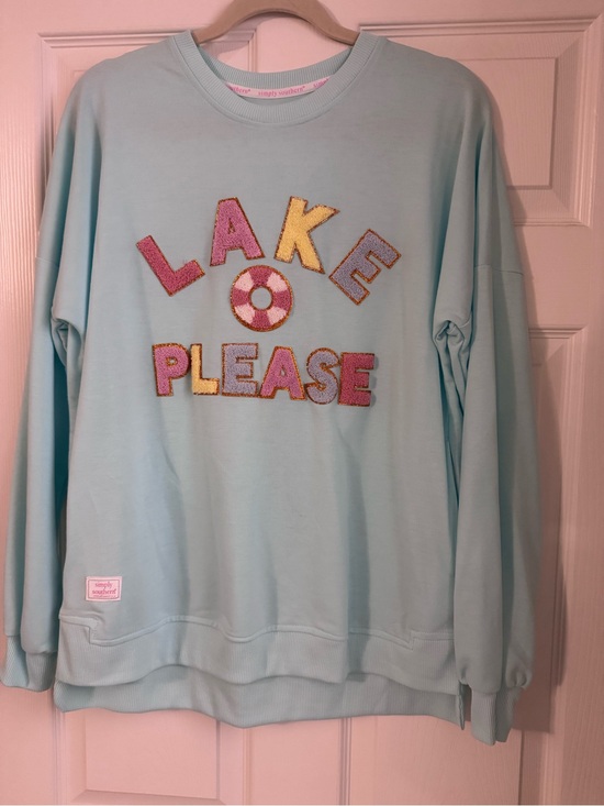 Simply Southern Sweaters - Simply Southern Light Blue Pullover Sweatshirt with Pastel Appliqué